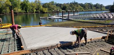 Boat ramp surface texturing.